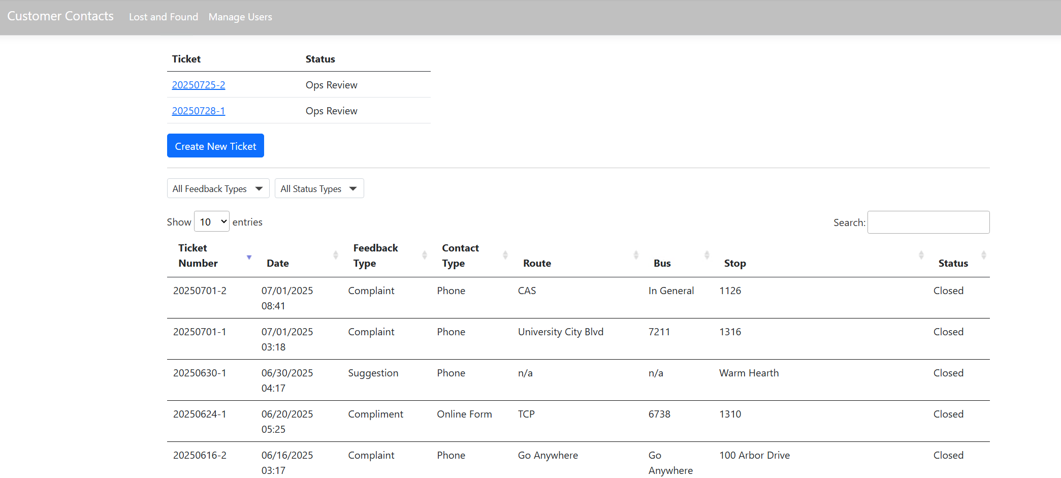 Customer contact management dashboard showing passenger inquiries, service alerts, and communication analytics
